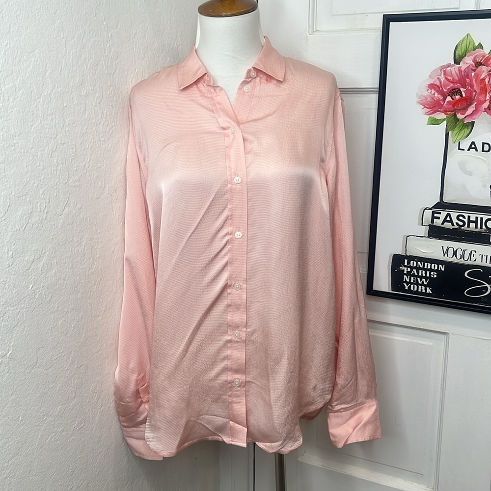 Everlane Pink Textured Button Down Blouse Size 2
